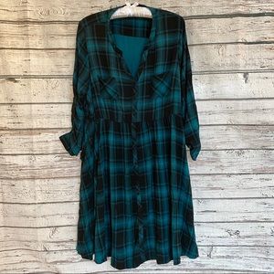 Torrid (size 3) Teal Plaid Challis Shirt Dress Super Soft